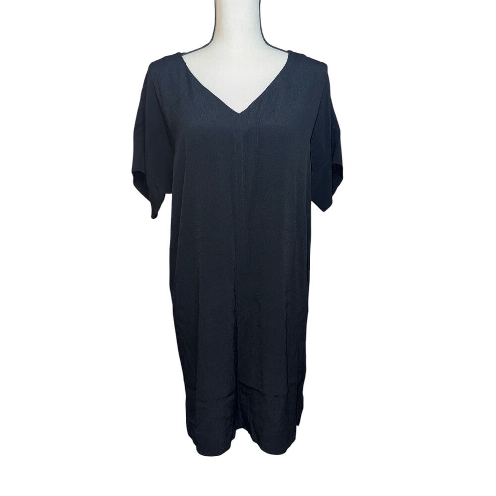 Madewell Women’s‎ Small Black Shift Dress V-Neck Short Sleeve Mini Shirt Dress